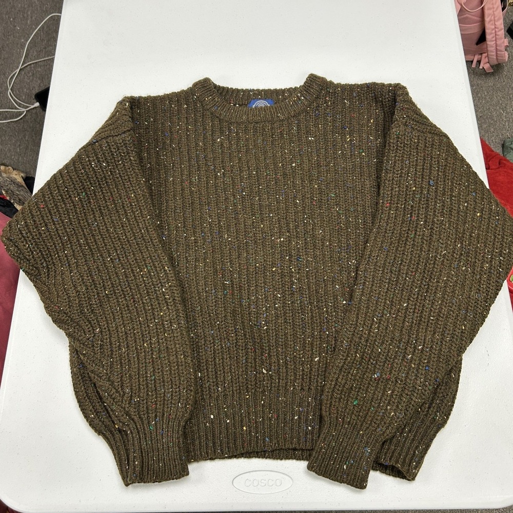 Gap Wool Sweater Mens L Brown Olive Green Confetti Speckled Ribbed Knit Vintage
